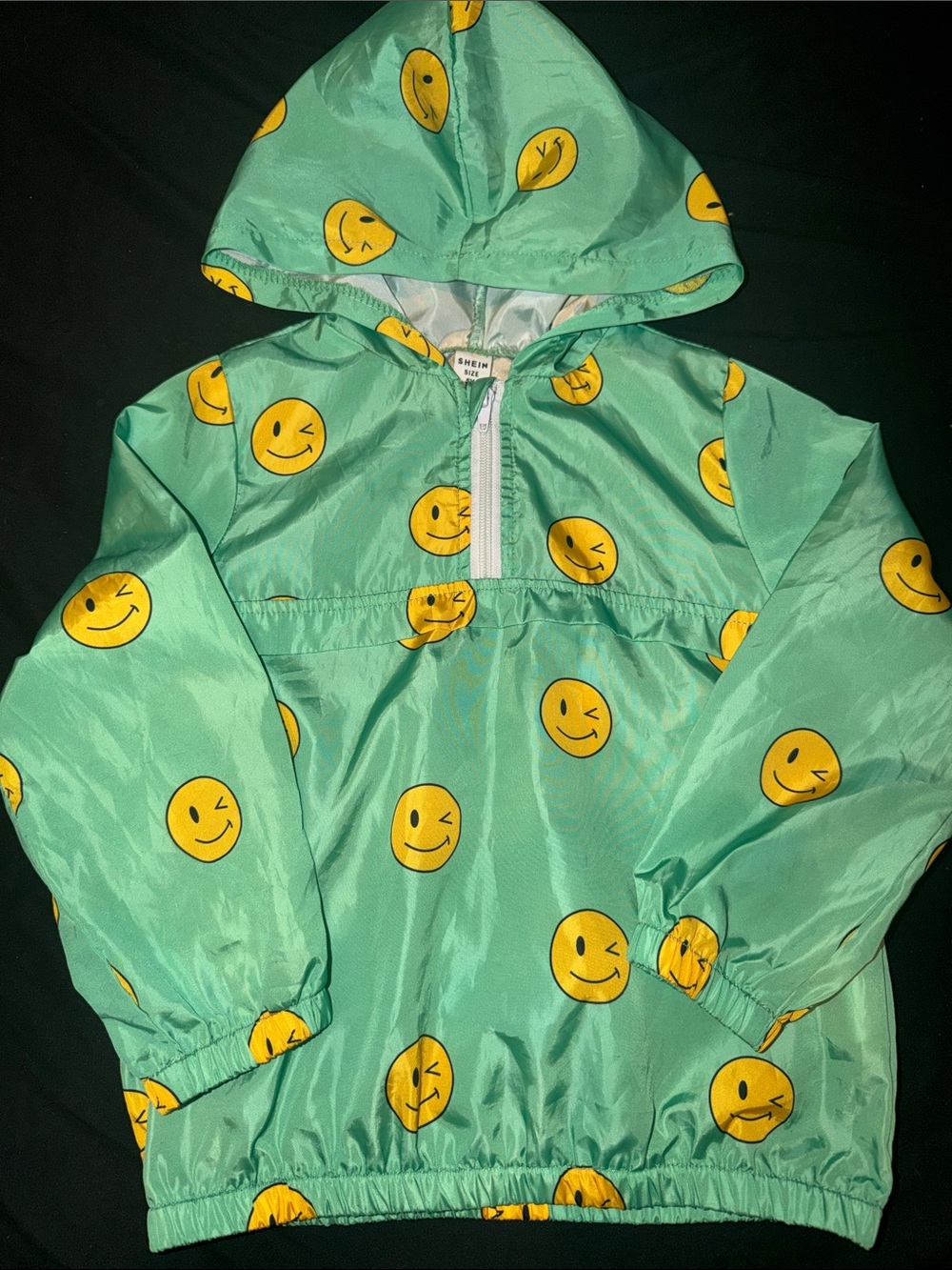 Kids Smiley Print Mint Green Windbreaker Rain Jacket